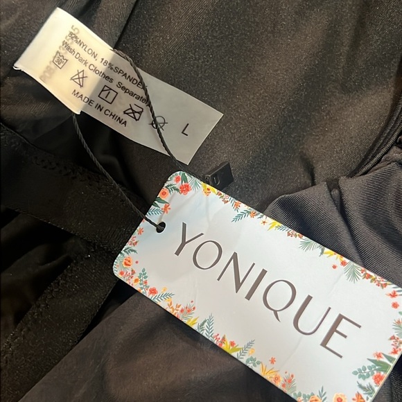 NWT Yonique Tankini Swim Suit L Black 2 Piece 2pc. Tummy Coverage Full Bottom - Picture 8 of 8